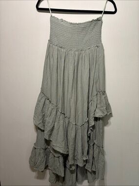 Three Bird Nest Sage Green High-Low Tiered Maxi Skirt